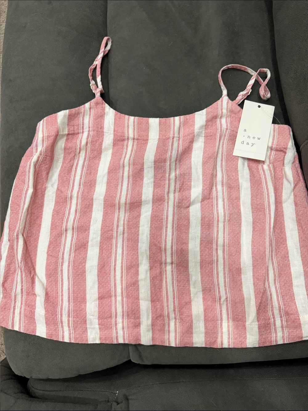 a new day Pink & White Striped Spaghetti Strap Tank